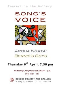 An Invitation to SONGS VOICE  A warm evening of Song - at the Rob Piggott Gallery Thursday 6 March 